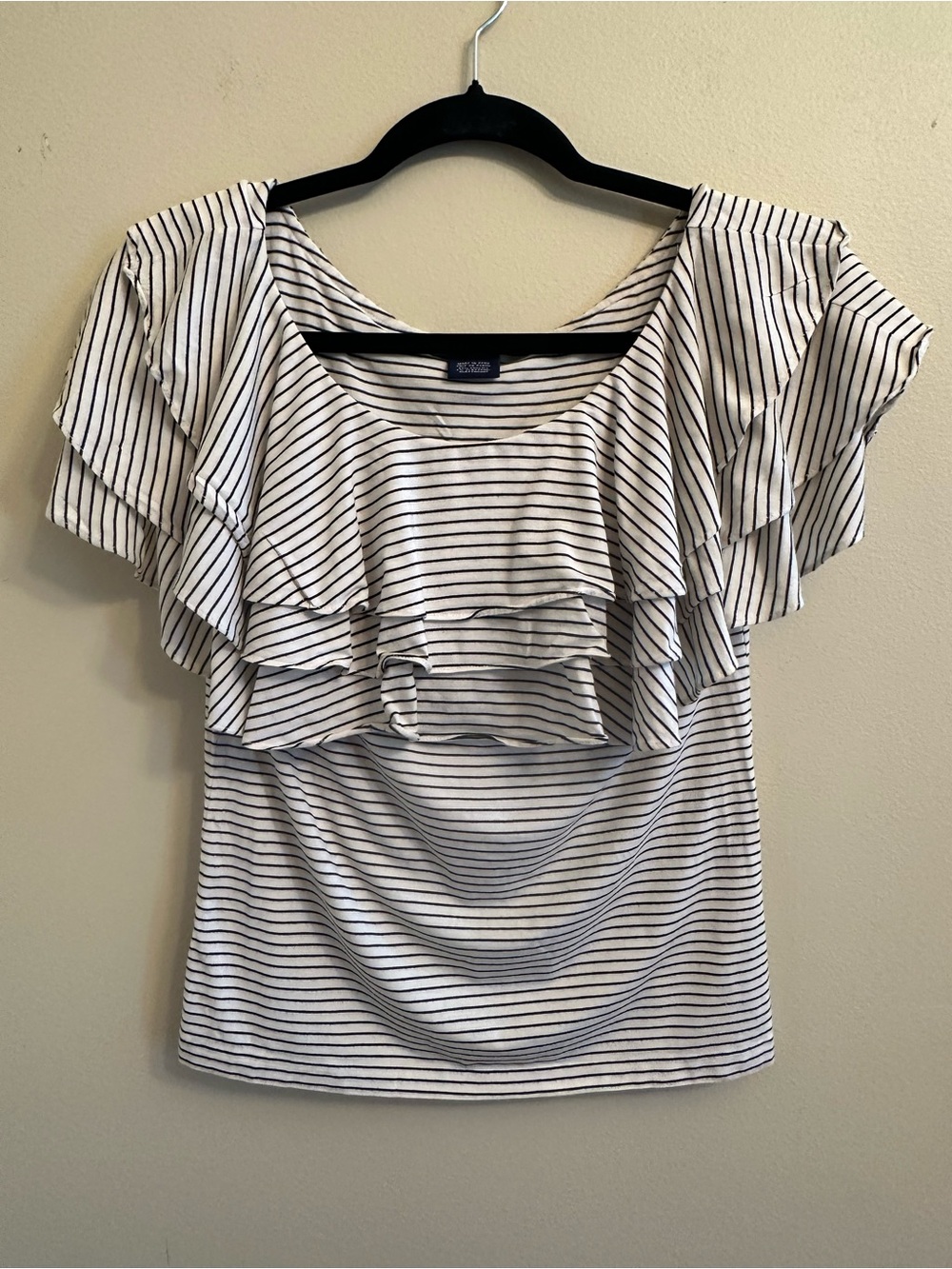 Vintage Ralph Lauren Sport Wide Neckline Ruffle Cotton Boho-Chic Top Size M 1051